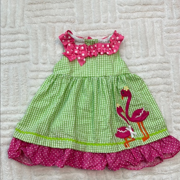 Rare Editions Gingham & Polka Dot Flamingo Summer Dress - Picture 1 of 4